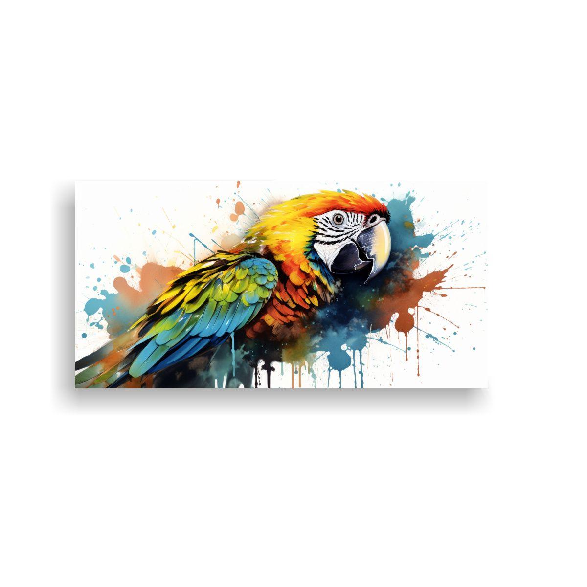 Pintura Horizontal Artesanal De Guacamayo En Acuar 100x50cm-0