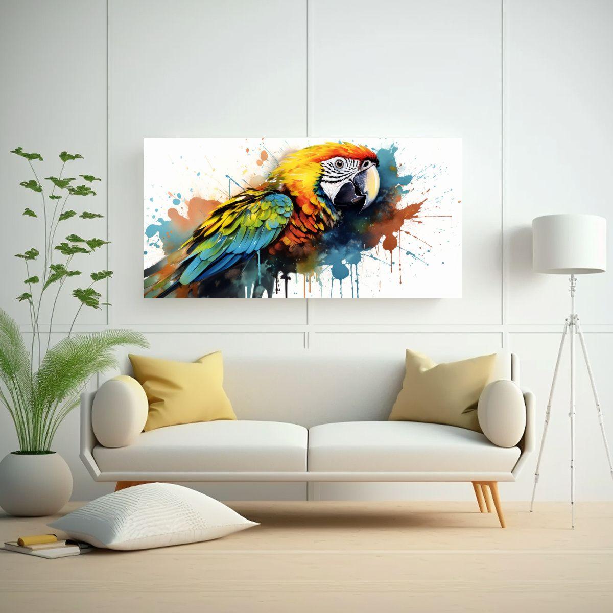 Pintura Horizontal Artesanal De Guacamayo En Acuar 100x50cm-2