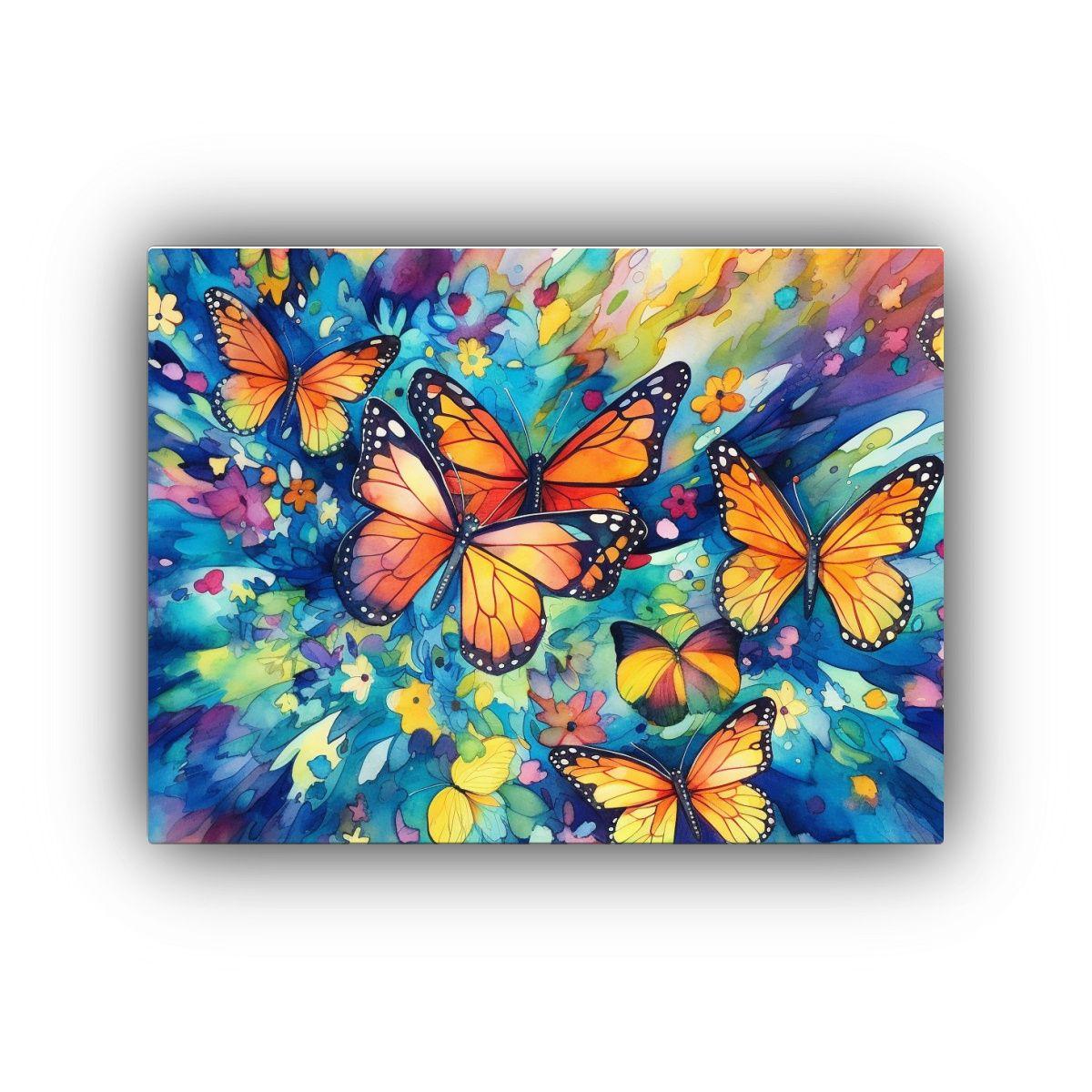 Pintura Acuarela Varios Mariposas Monarca Lienzo Aesthetics 50x40cm-0