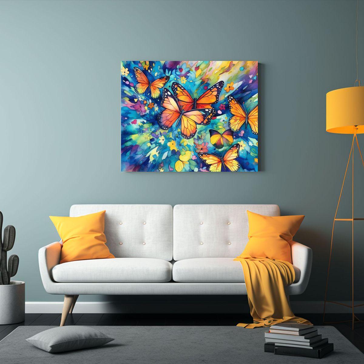 Pintura Acuarela Varios Mariposas Monarca Lienzo Aesthetics 50x40cm-2