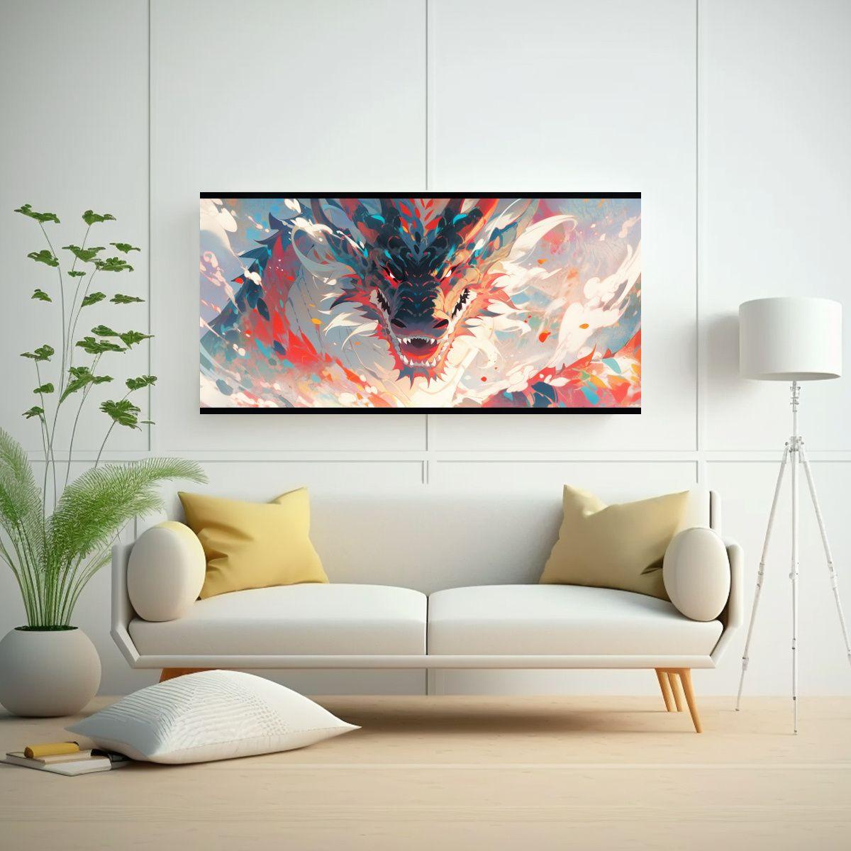 Pintura Decorativa Exclusiva De Dragón En 100x50 Cm-2