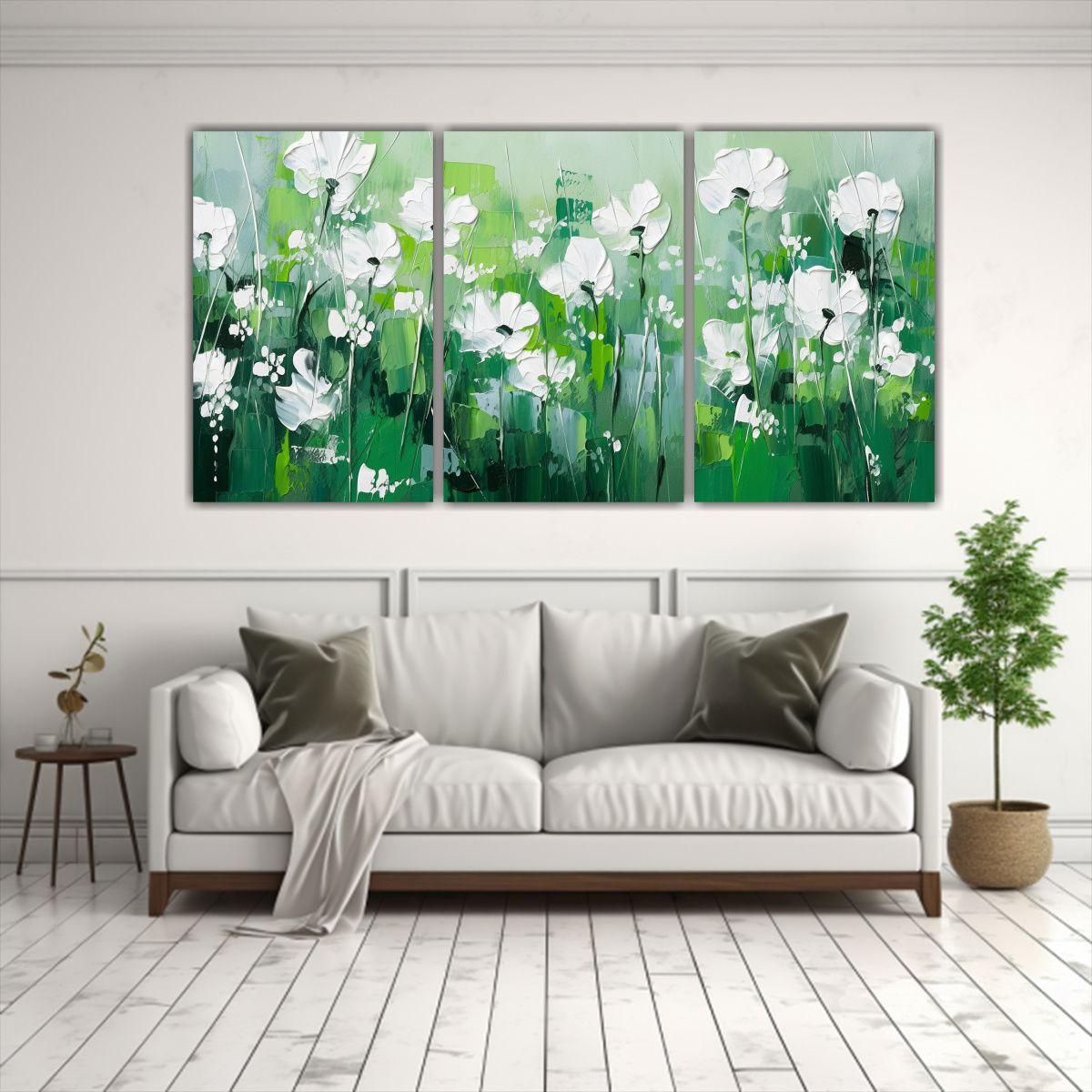 Pintura De Flores En Lienzo Estilo Galería Verde 240x120 Cm-2