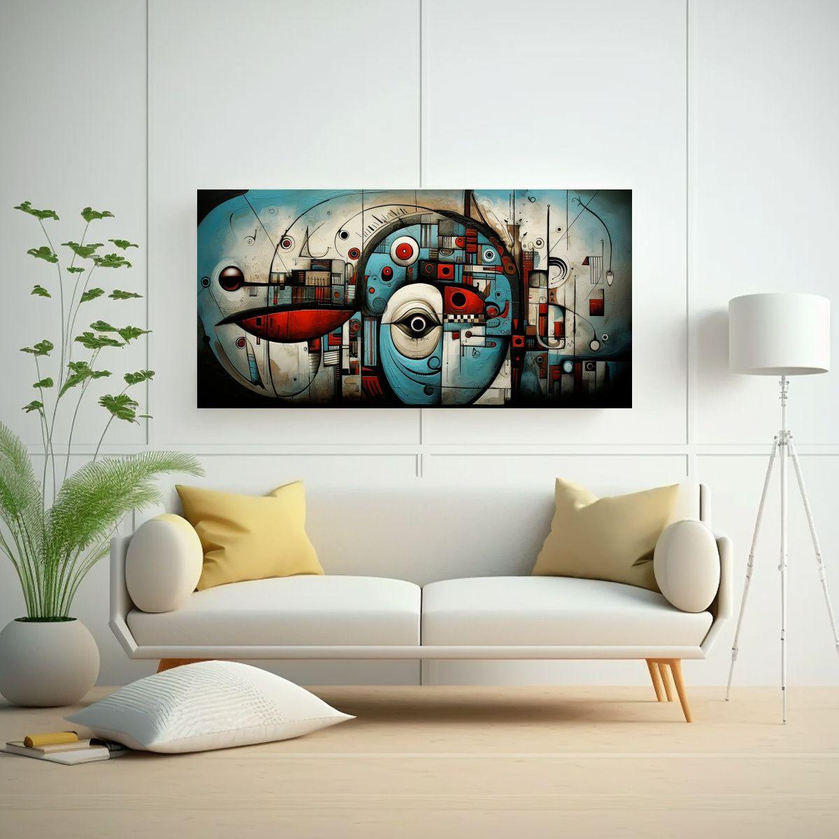 Cuadros Abstractos Caras En Bastidor Horizontal, 60x30cm-2
