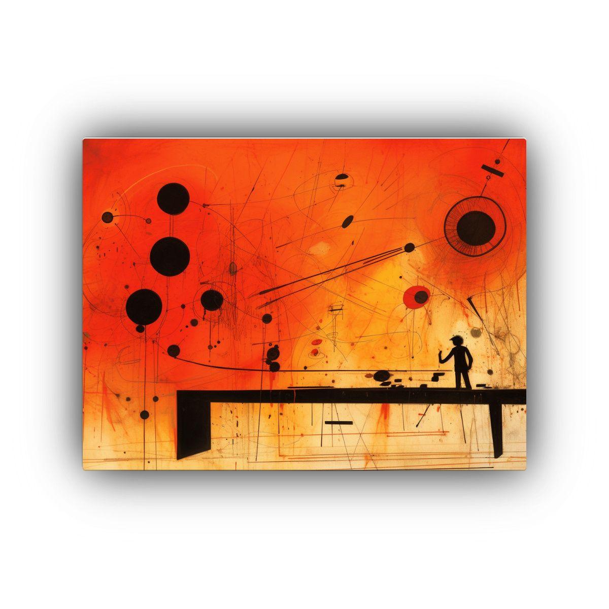 Lienzo Rojo Con Dibujo En Negro Estilo Enigmático 60x40cm-0