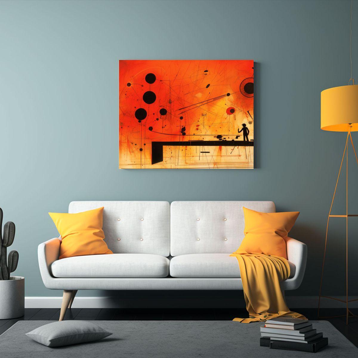 Lienzo Rojo Con Dibujo En Negro Estilo Enigmático 60x40cm-2