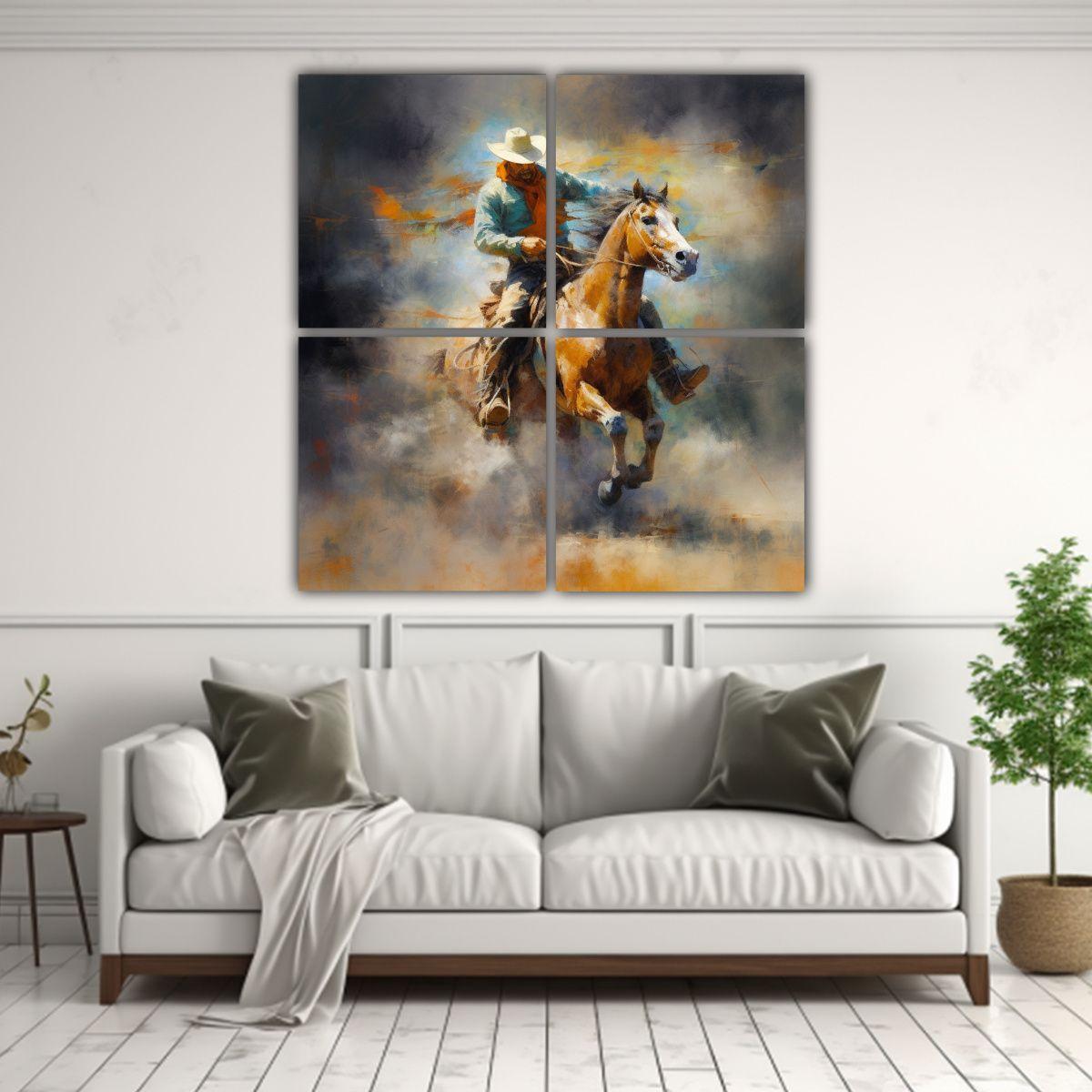 Cuadro Vintage De Cowboy En Polvo Y Nubes 40x40 Cm-2