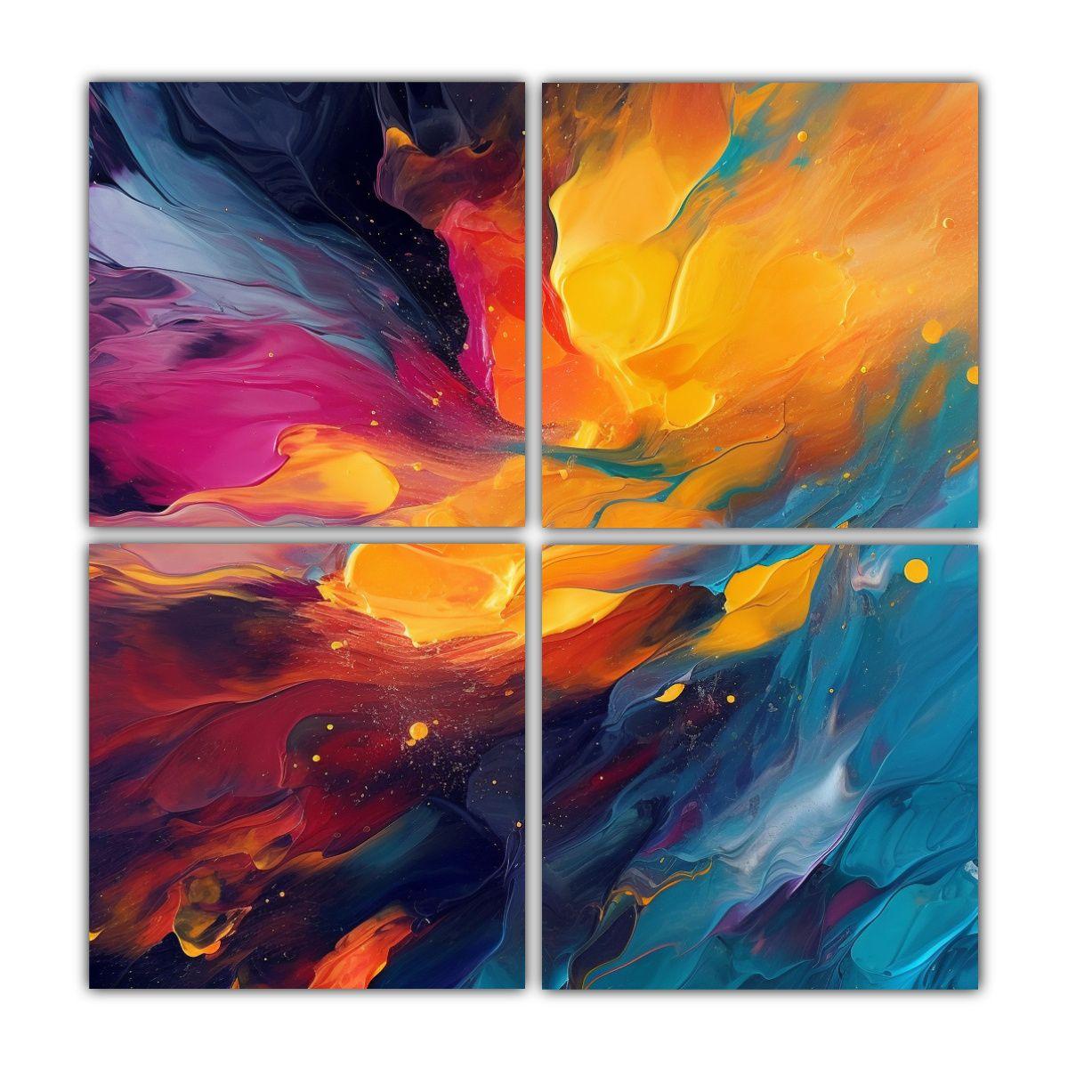 Cuatro Telas En Bastidor Composición Abstracta 120x120 Cm-0