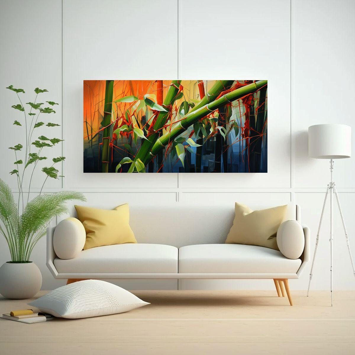 Pintura Abstracta De Bambú Con Detalle Alto En Es 40x20cm-2