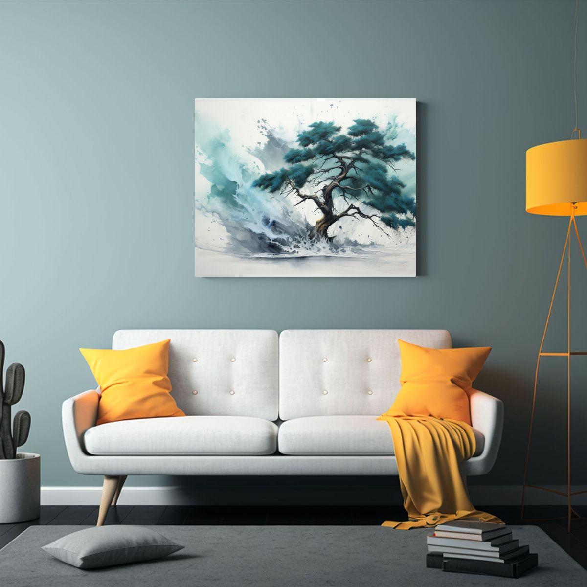 Cuadro Creativo Abstracto De Un Pino En Turquesa 60x40cm-2