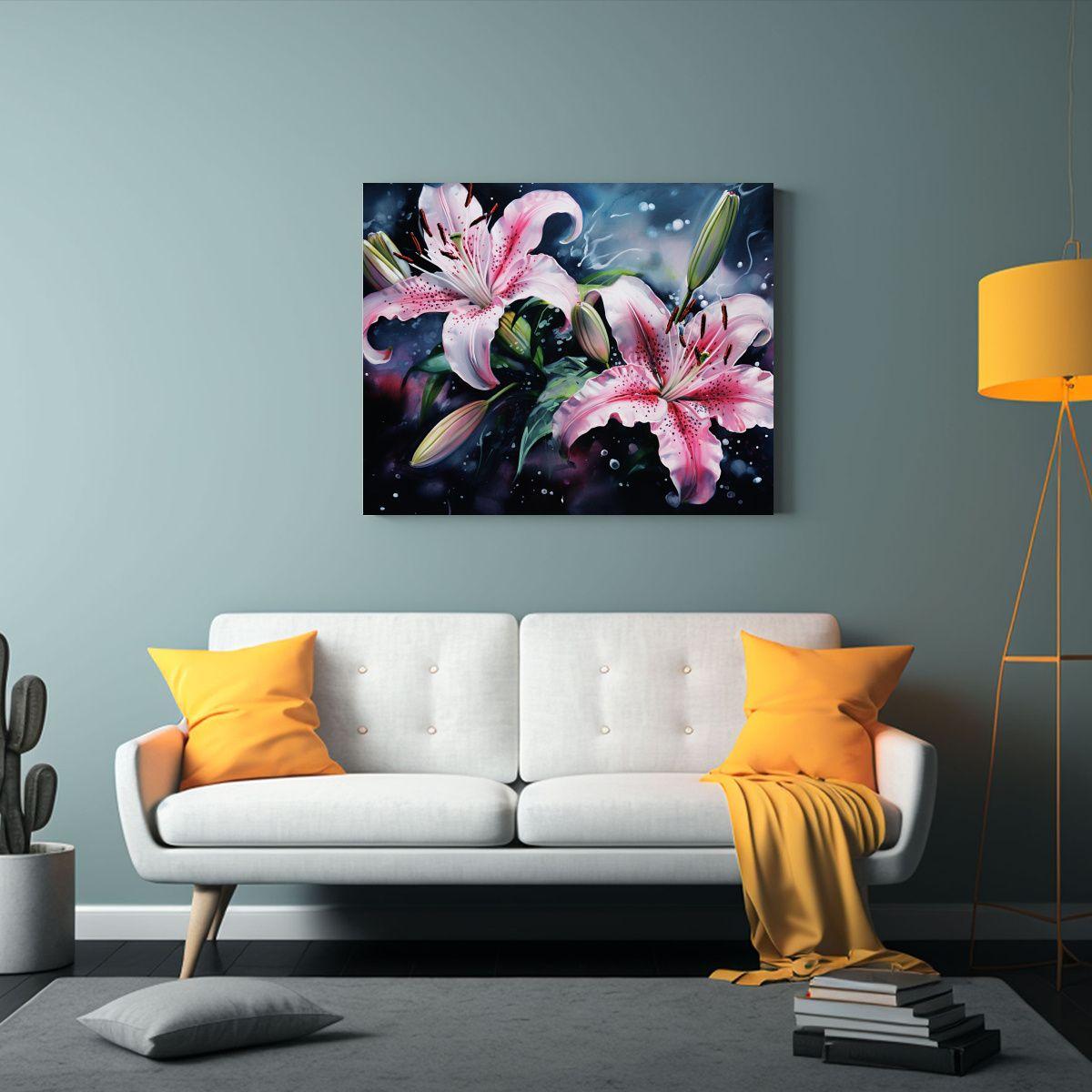 Cuadro Abstracto Armonía Cromática: Lirios Negros Y Rosas  40x30cm-2