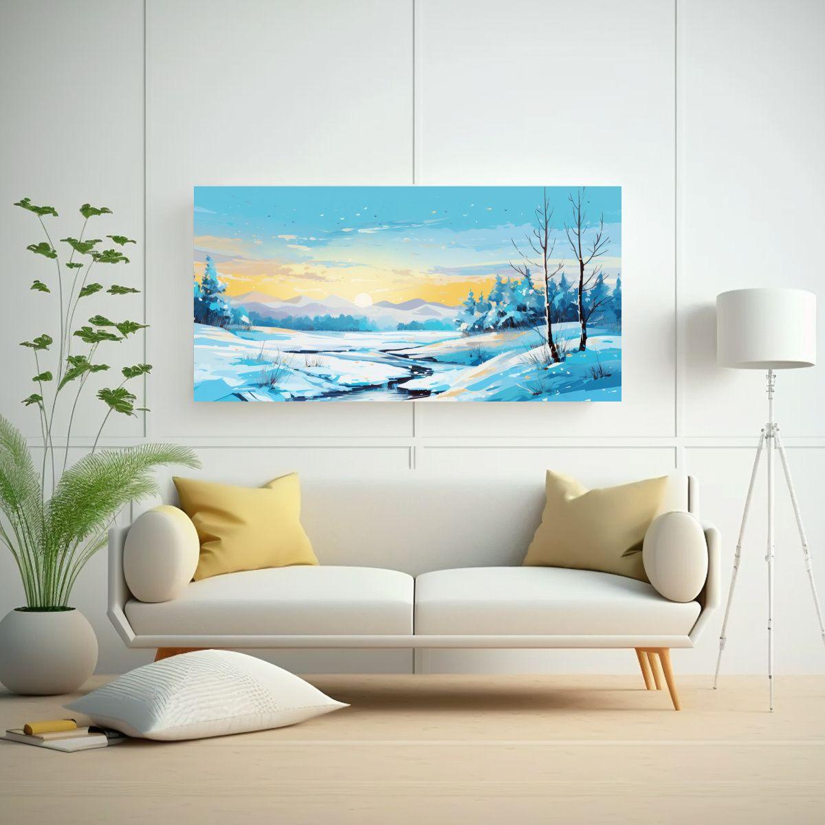 Paisaje Invernal Con Colores Turquesa En Lienzo 140x70cm-2