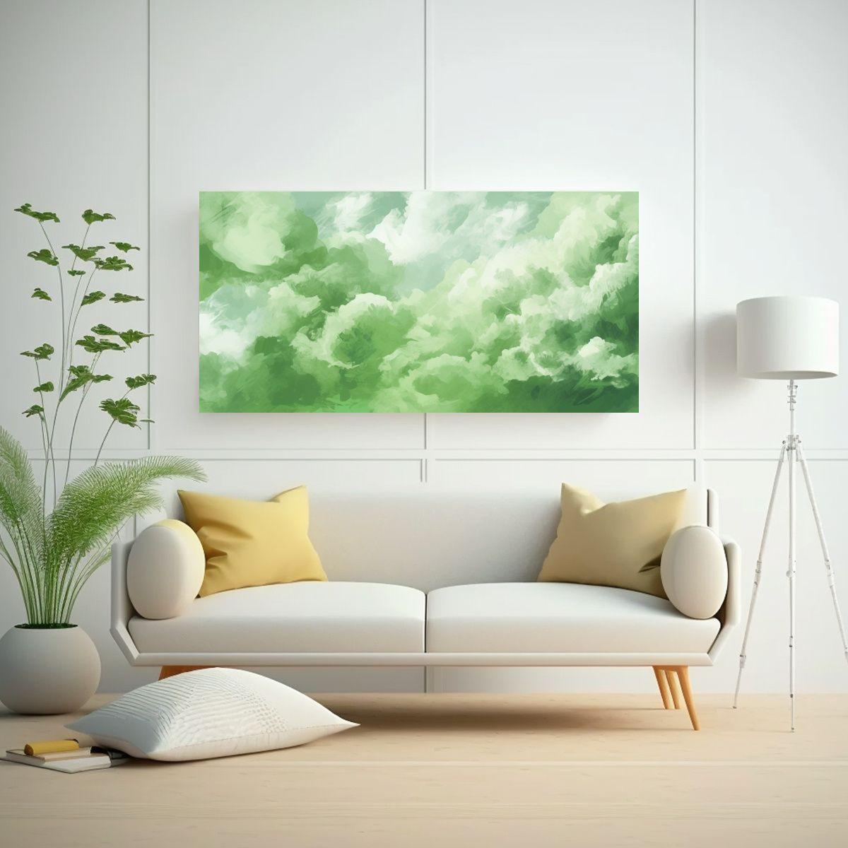 Pintura Decorativa: Obra Maestra Verde Con Fondo 40x20cm-2