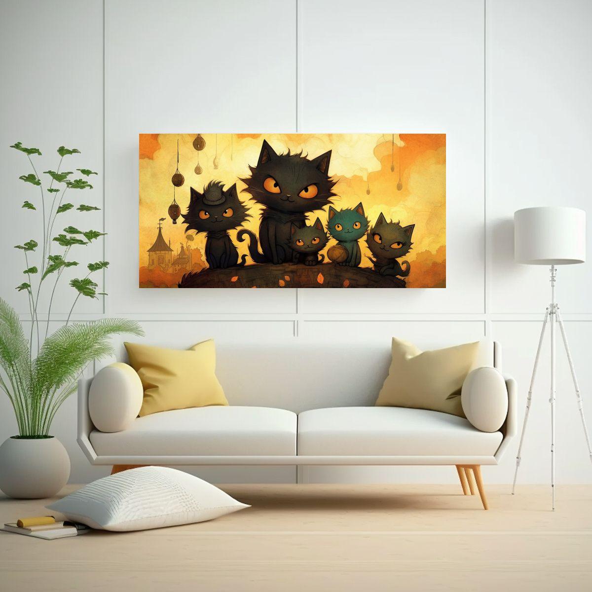 Cuadros De Vanguardia: Gatos Negros En Una Pila 40x20cm-2