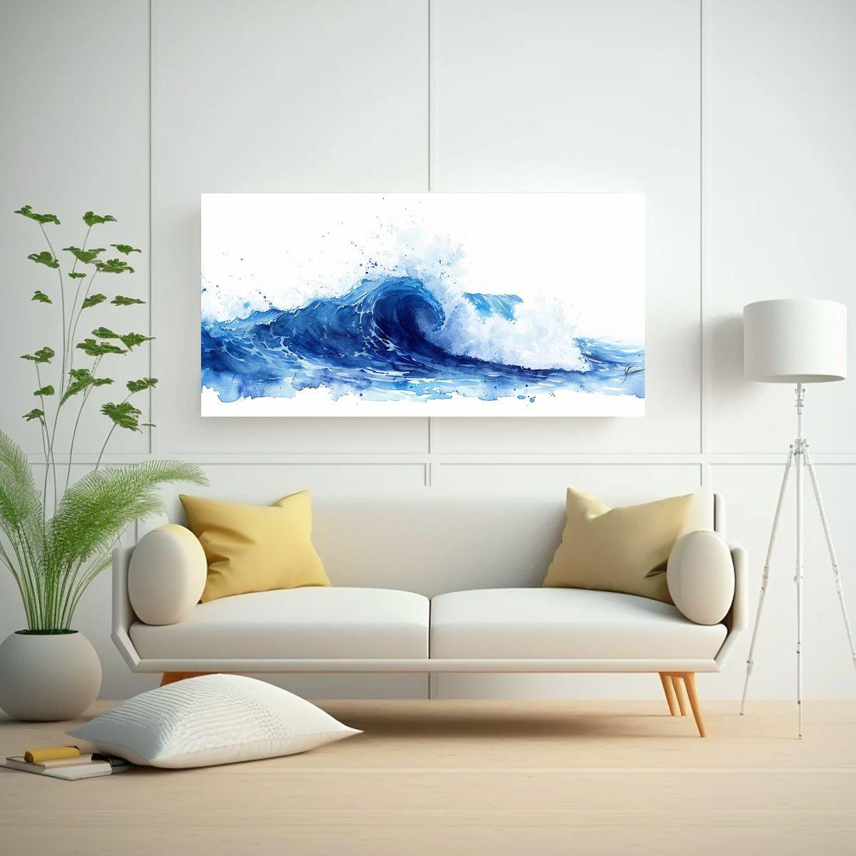 Cuadro De Olas En Acuarela Estilo Impresionante 140x70cm-2