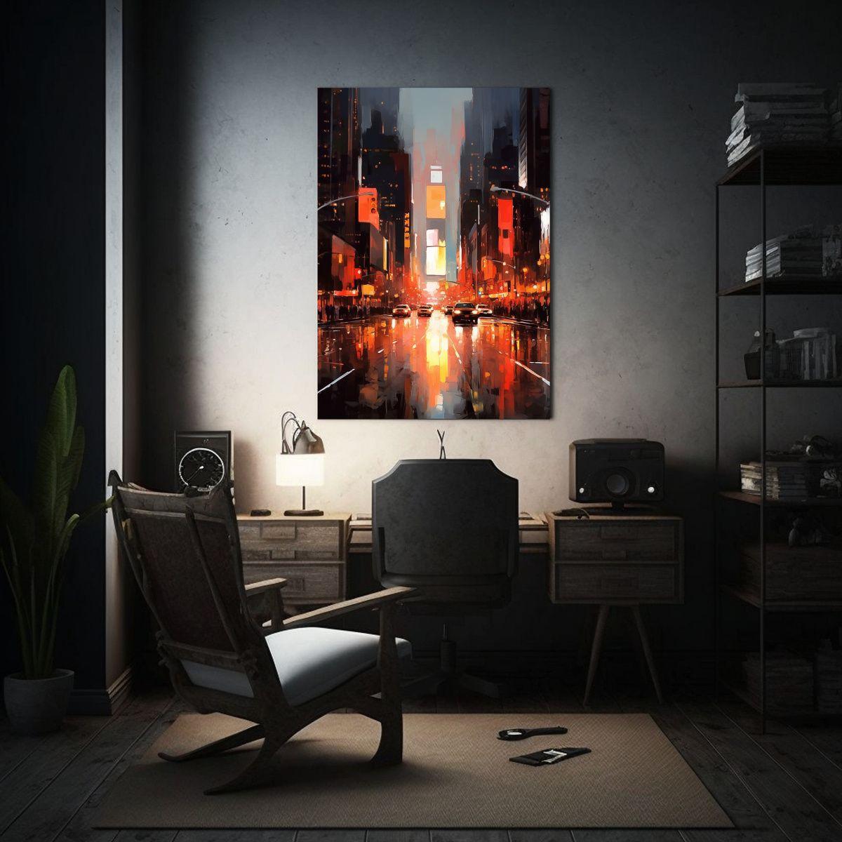 Pintura Adorable Ciudad Nocturna Con Composición 20x30cm-2