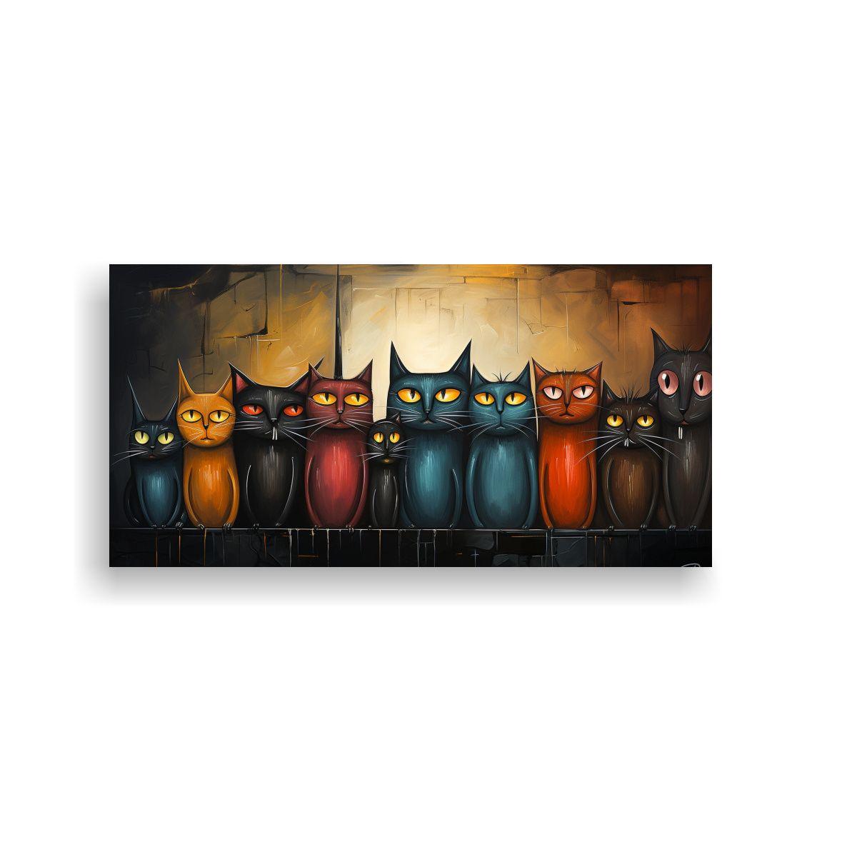 Cuadros Vanguardistas De Gatos En Colores Pastel 40x20cm-0