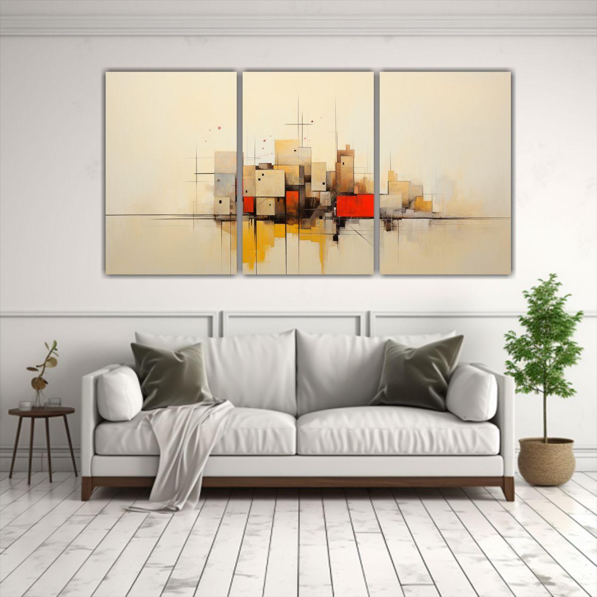 Pinturas Abstractas Horizontales En Tres Telas 150x75 Cm-2