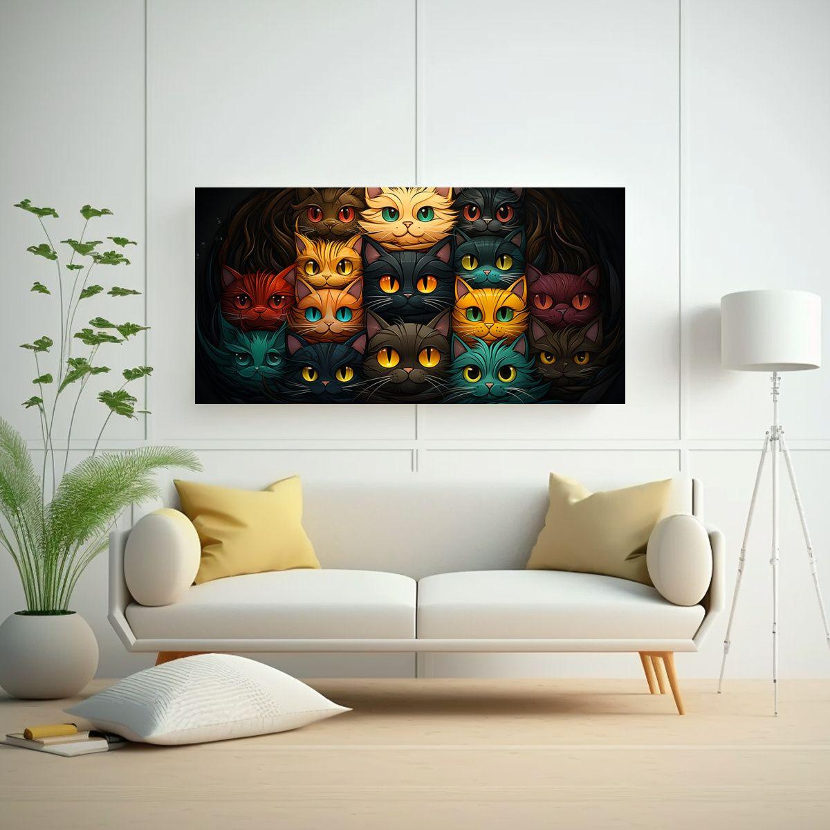 Pintura Decorativa De Gatos De Colores Apilados 120x60cm-2