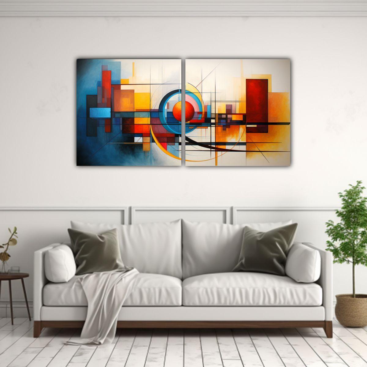 Díptico De Cuadros Abstractos Modernos Y Claros 160x80 Cm-2