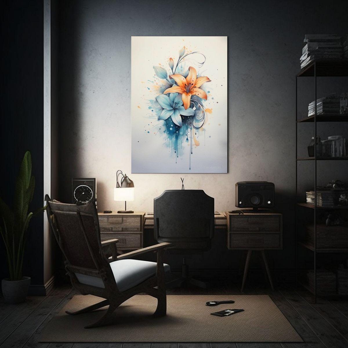 Pintura Floral Intensa En Estilo Acuarela Y Tinta 50x65cm-2