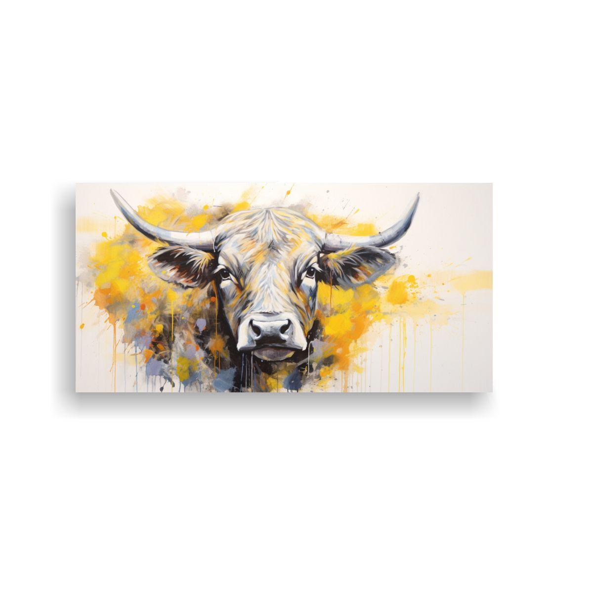 Cuadro Decorativo De Una Vaca Angus Amarilla Y 100x50cm-0