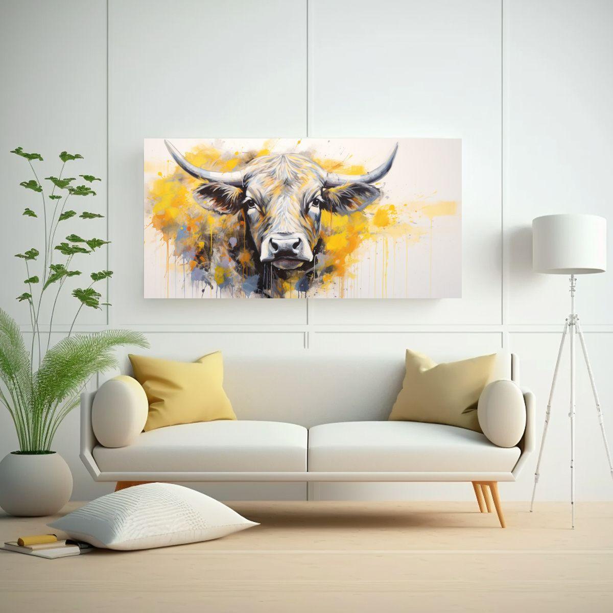 Cuadro Decorativo De Una Vaca Angus Amarilla Y 100x50cm-2
