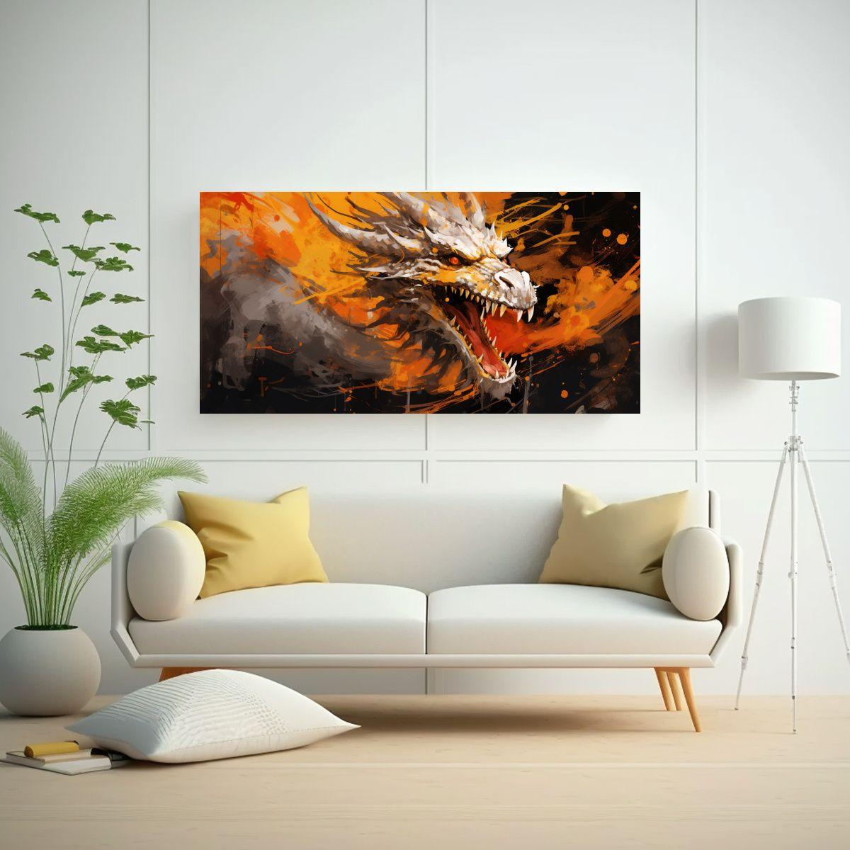 Pintura Surrealista: Dragón En Tonos Naranja Y Do 120x60cm-2