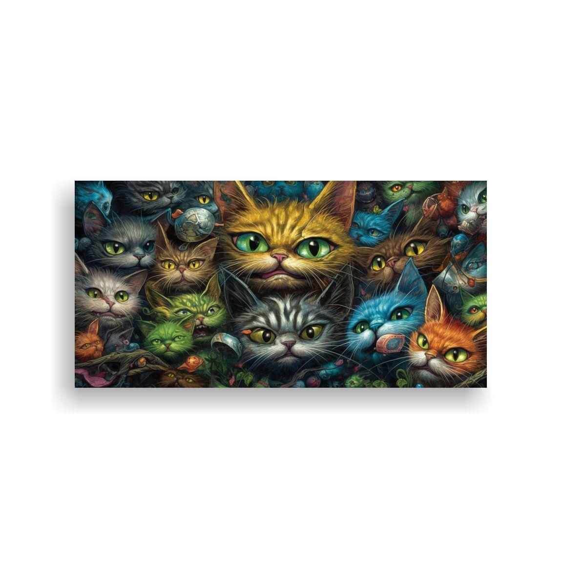 Pintura Al Estilo óleo De Varios Gatos Con Ojos 60x30 Cm-0