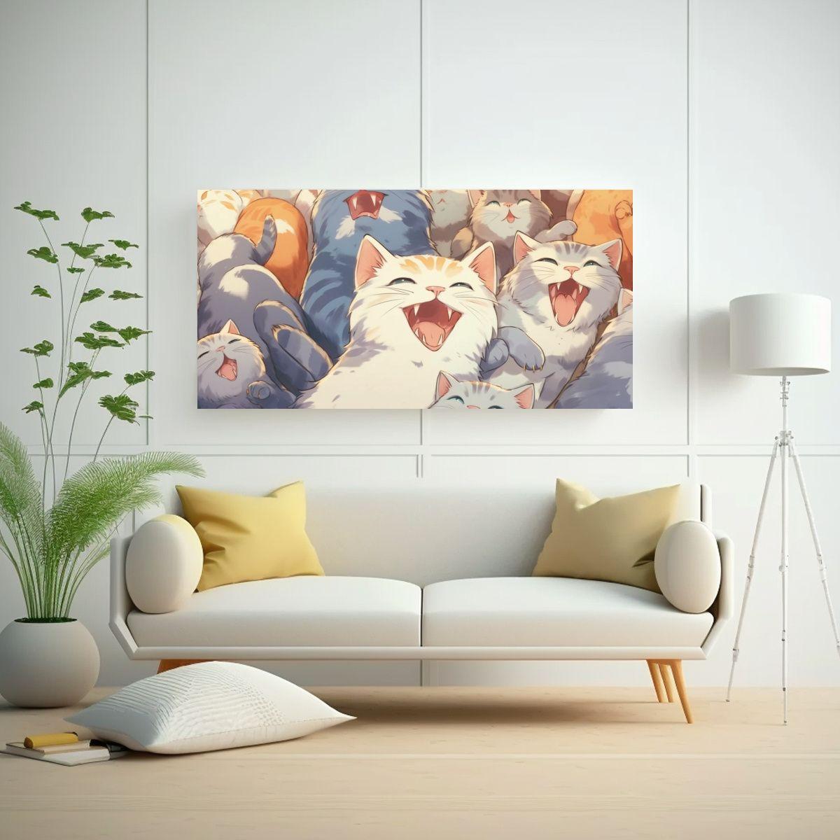 Cuadro Horizontal Gatos Sonrientes En Decoración 60x30cm-2