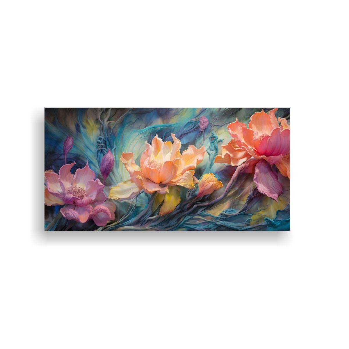 Pintura Floral Encaústica Simétrica De Fantasía 140x70cm-0