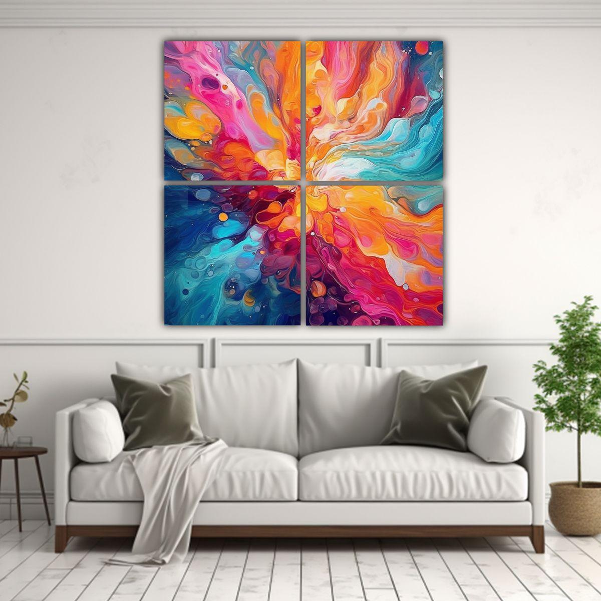 Cuatro Cuadros Inspiración Urbano Estilo Pintura 140x140 Cm-2