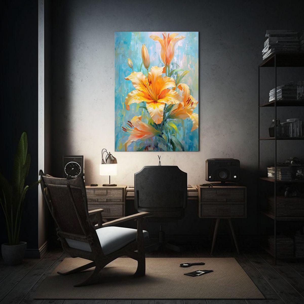 Lirio Colorido Con Pigmento Amarillo En Lienzo 80x120cm-2