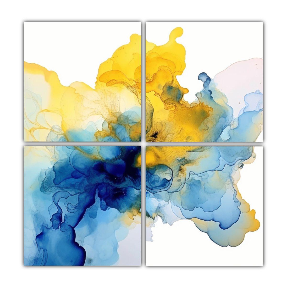 Cuadros Decorativos Azul Y Amarillo En Acuarela 160x160 Cm-0