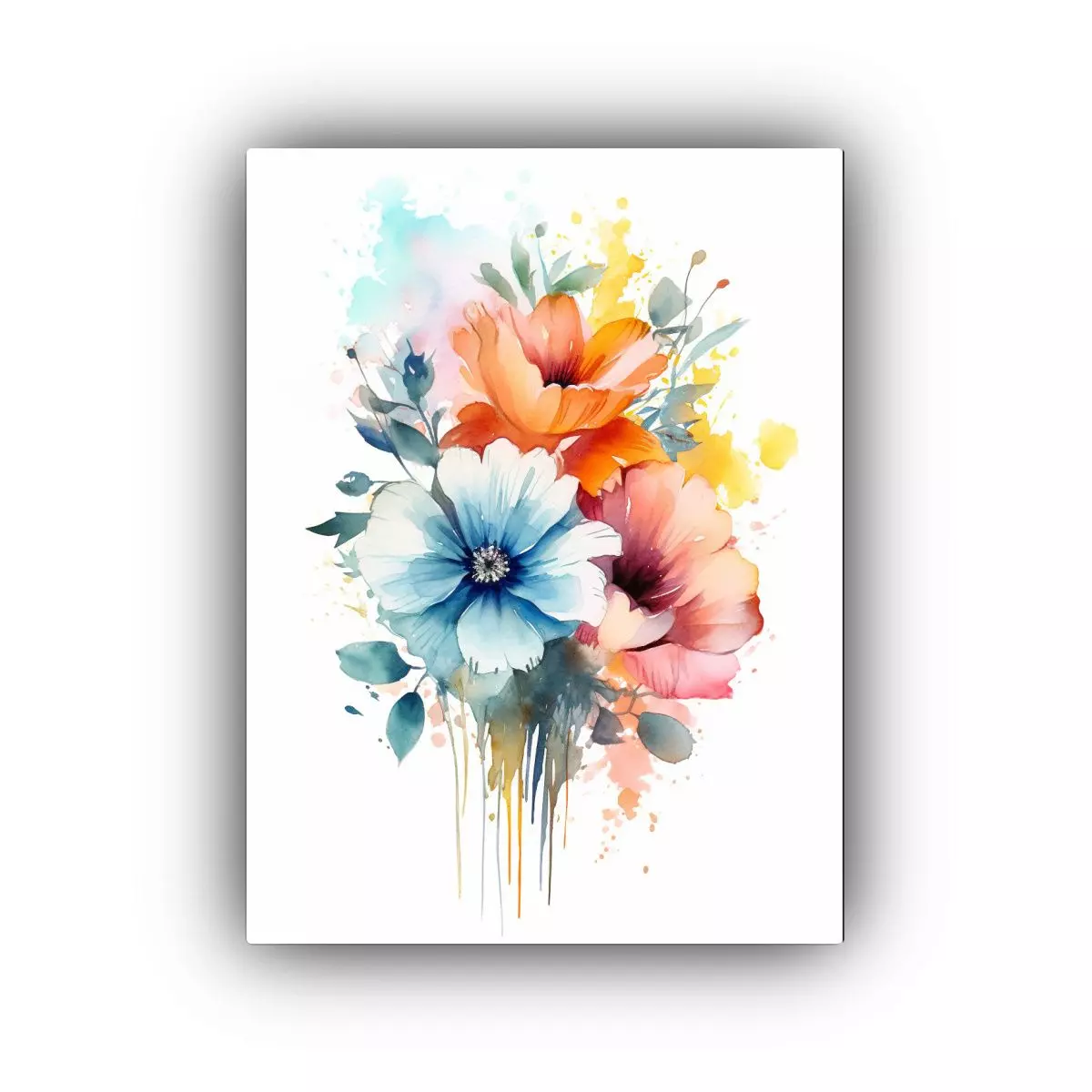 Cuadro De Arte Floral En Acuarela De Fondo Blanco 40x50cm-0