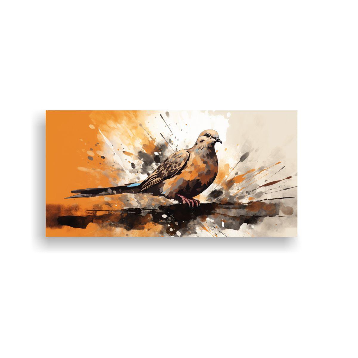 Cuadro Tela Moderno Artesanal Paloma En Marrón Y  120x60cm-0