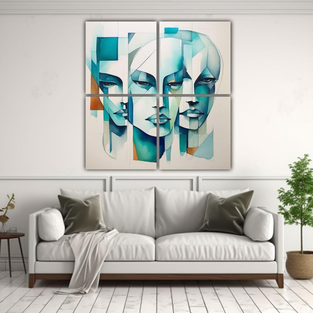 Pintura Urbana Minimalista Con Múltiples Rostros 120x120 Cm-2