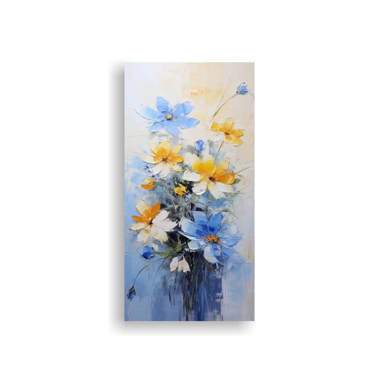 Cuadro Conceptual De Flores Amarillas Y Azules En 50x100cm-0