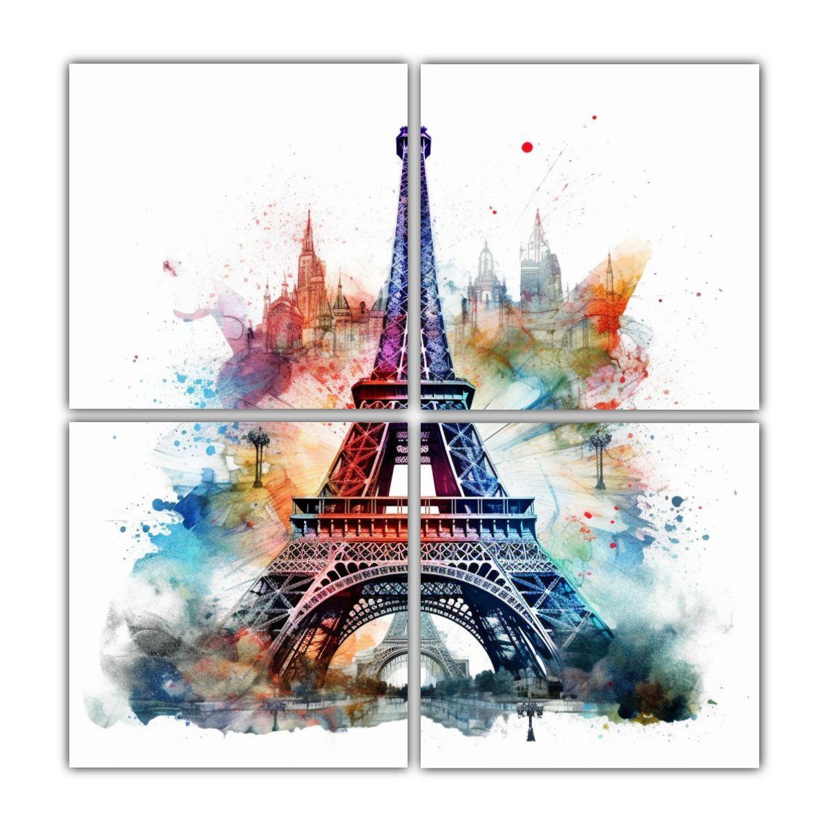 Cuatro Cuadros Forma Mural Eiffel Tower En 40x40 Cm-0