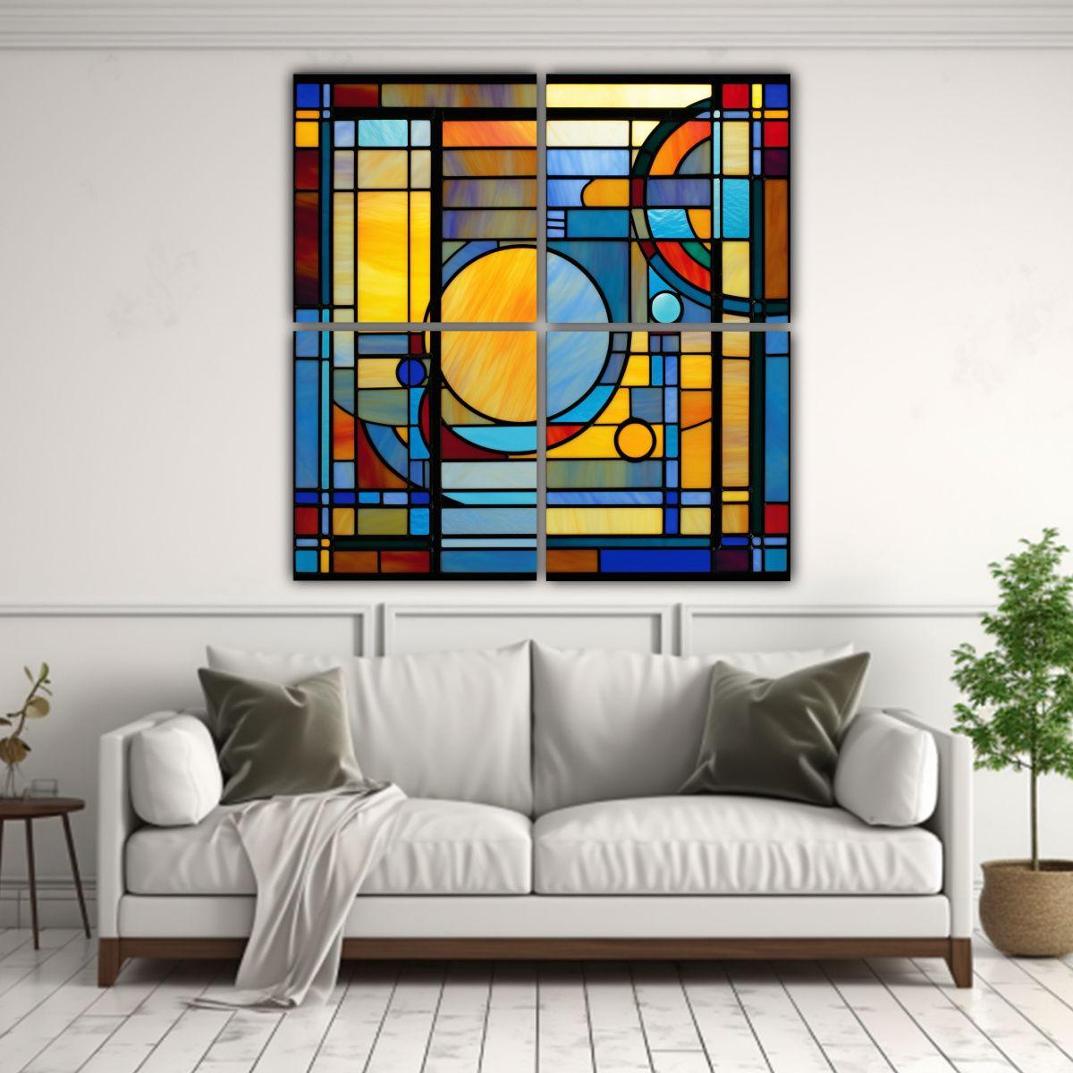 Diseño Sencillo De Vitral Para Ventana Cuatro 120x120 Cm-2