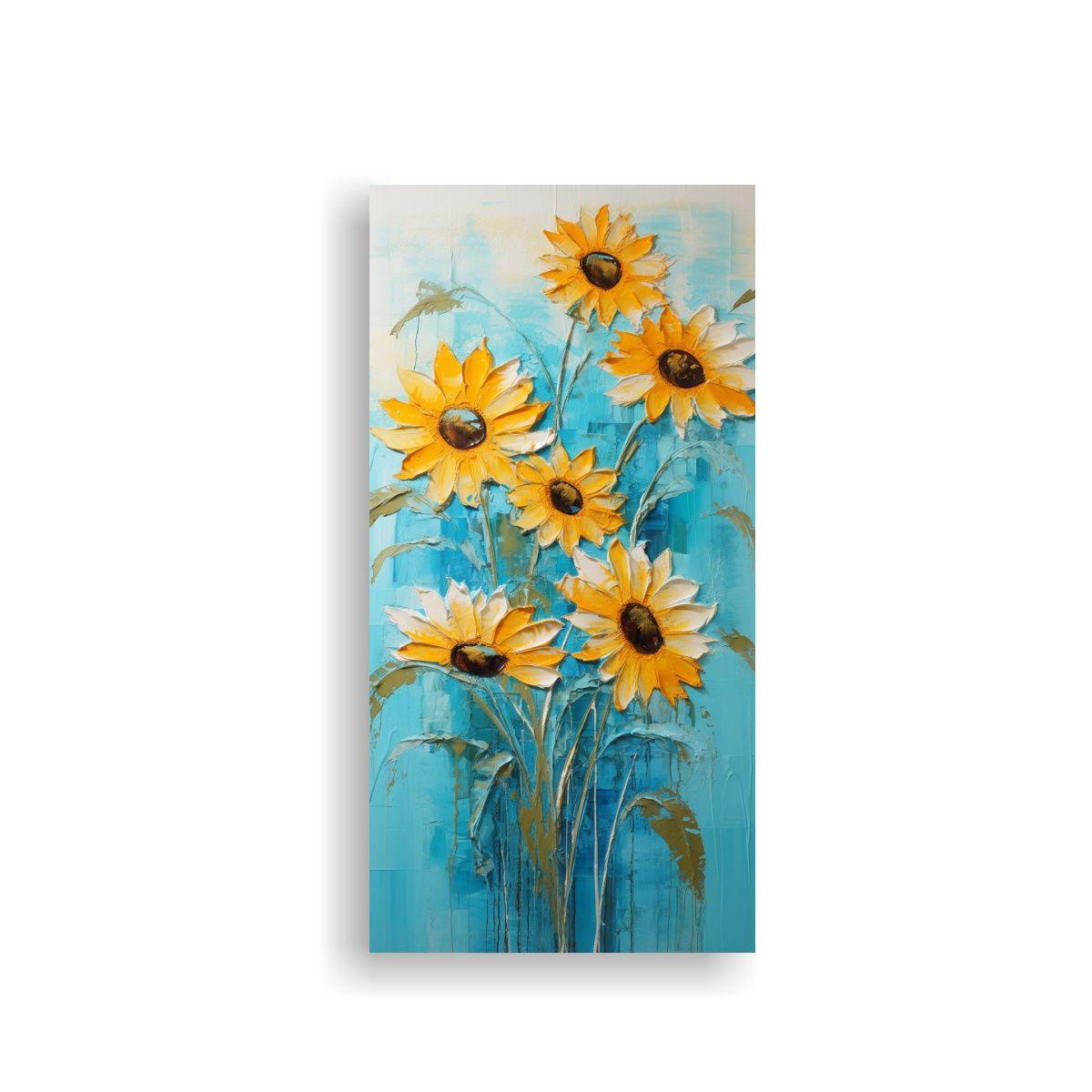 Cuadro Lienzo Patrón Pop Art Girasoles Turquesa 30x60cm-0