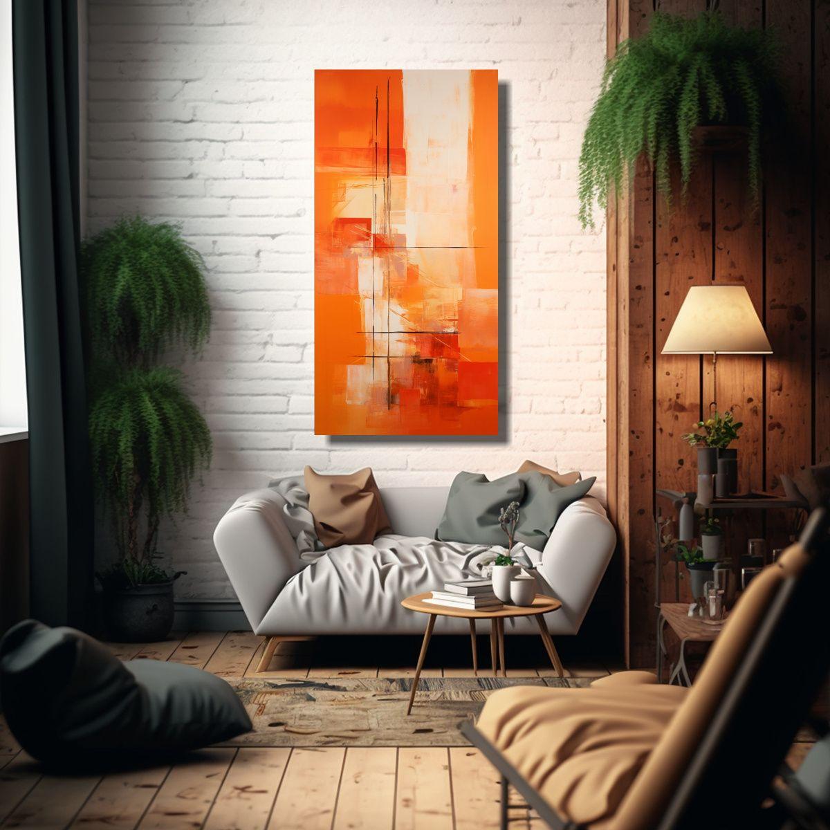 Cuadro Floral Abstracto Naranja Arte Impreso 80x160cm-2