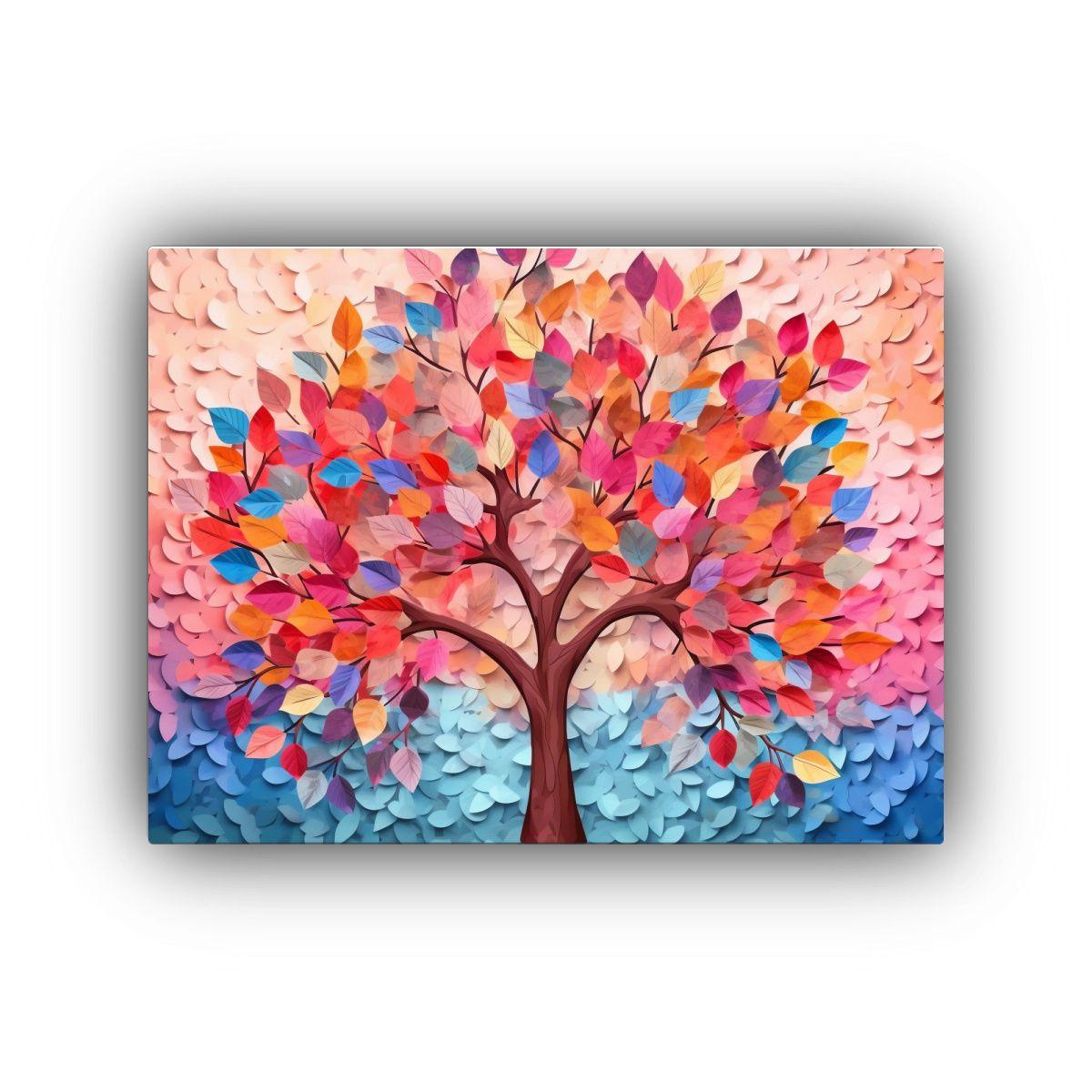 Pintura Decorativa De árbol Colorido Con Hojas 90x60cm-0