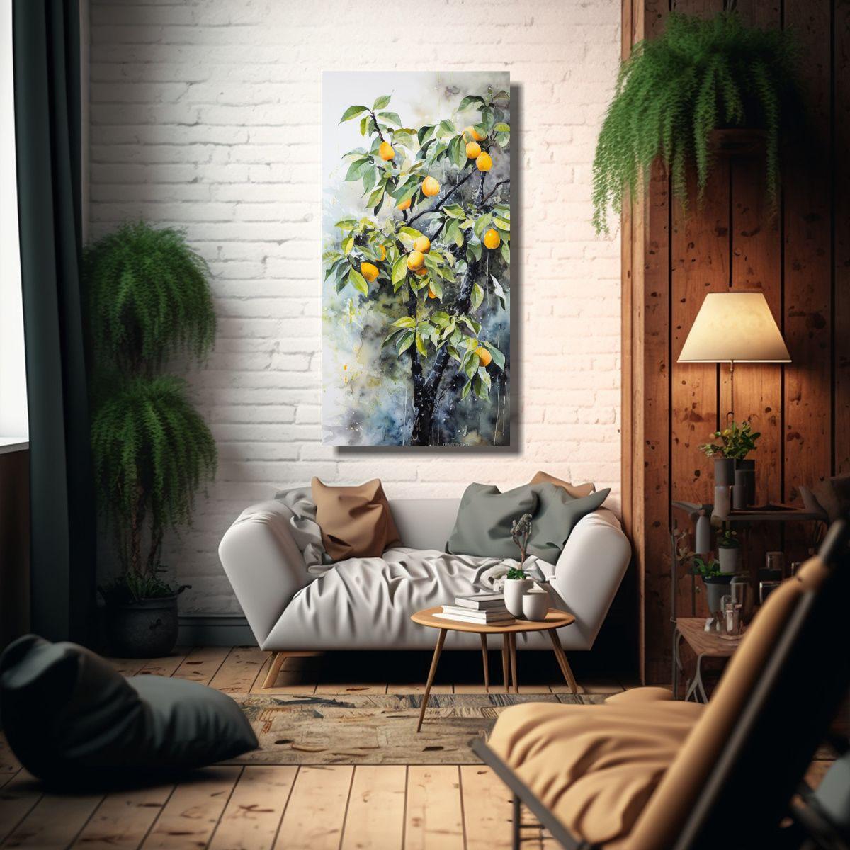 Pintura Acuarela Abstracta Colores árbol Mango, 60x120cm-2