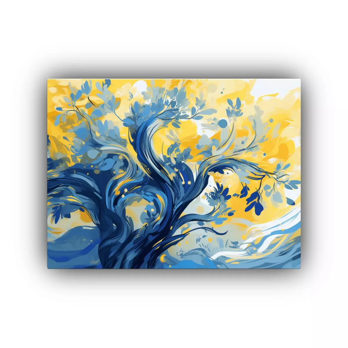 Pinturas Decorativas Con árbol De Olivo En Amarillo Y Azul, 45x30cm-0