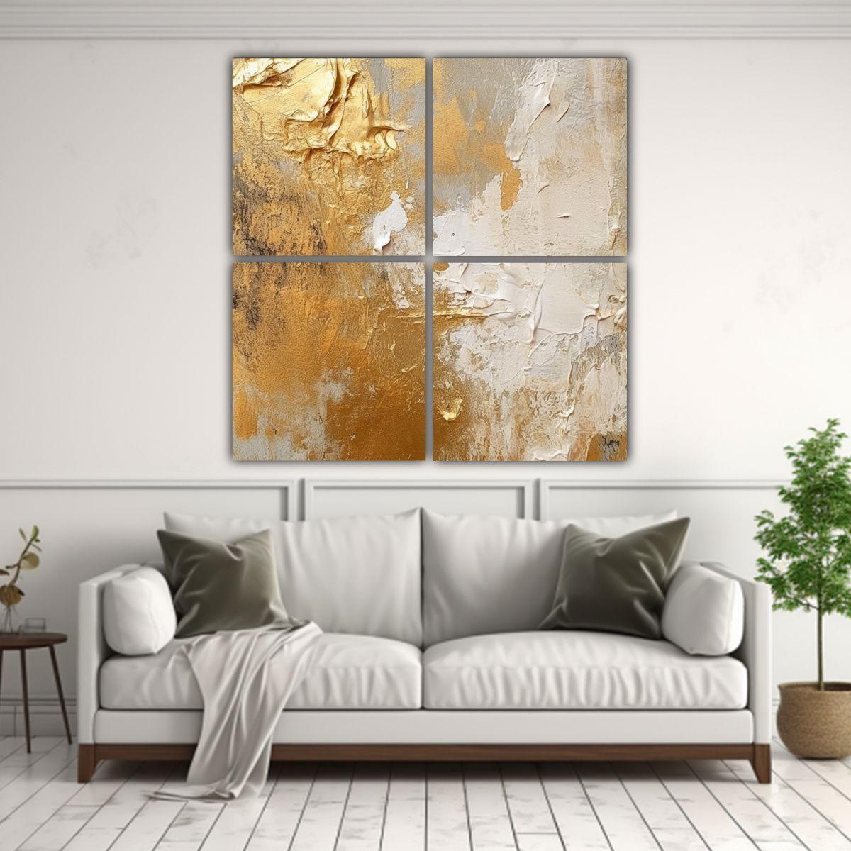 Pinturas Vintage Época Dorado Y Blanco De 4 120x120 Cm-2