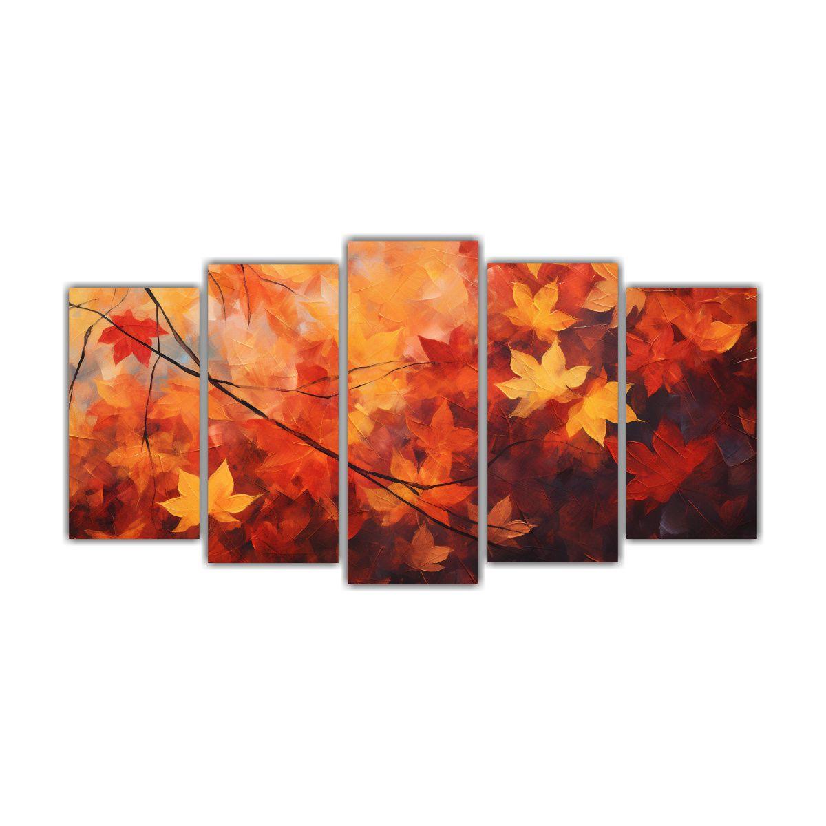 Pinturas Abstractas Otoño Follaje En 5 Cuadros 150x75 Cm-0