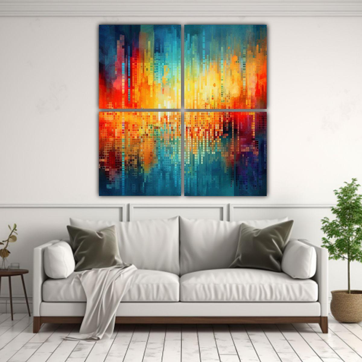 Cuatro Lienzos De Tela Abstractos De Colores 60x60 Cm-2