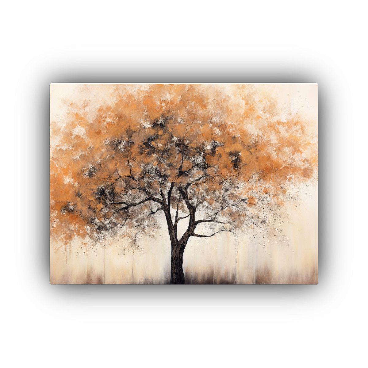 Pintura Decorativa: Árbol Con Hojas Marrones Y Blancas En A 65x50cm-0