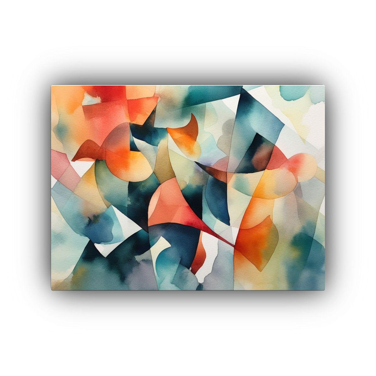 Pinturas Decorativas Brillantes: Formas Abstractas En Acuare 65x50cm-0