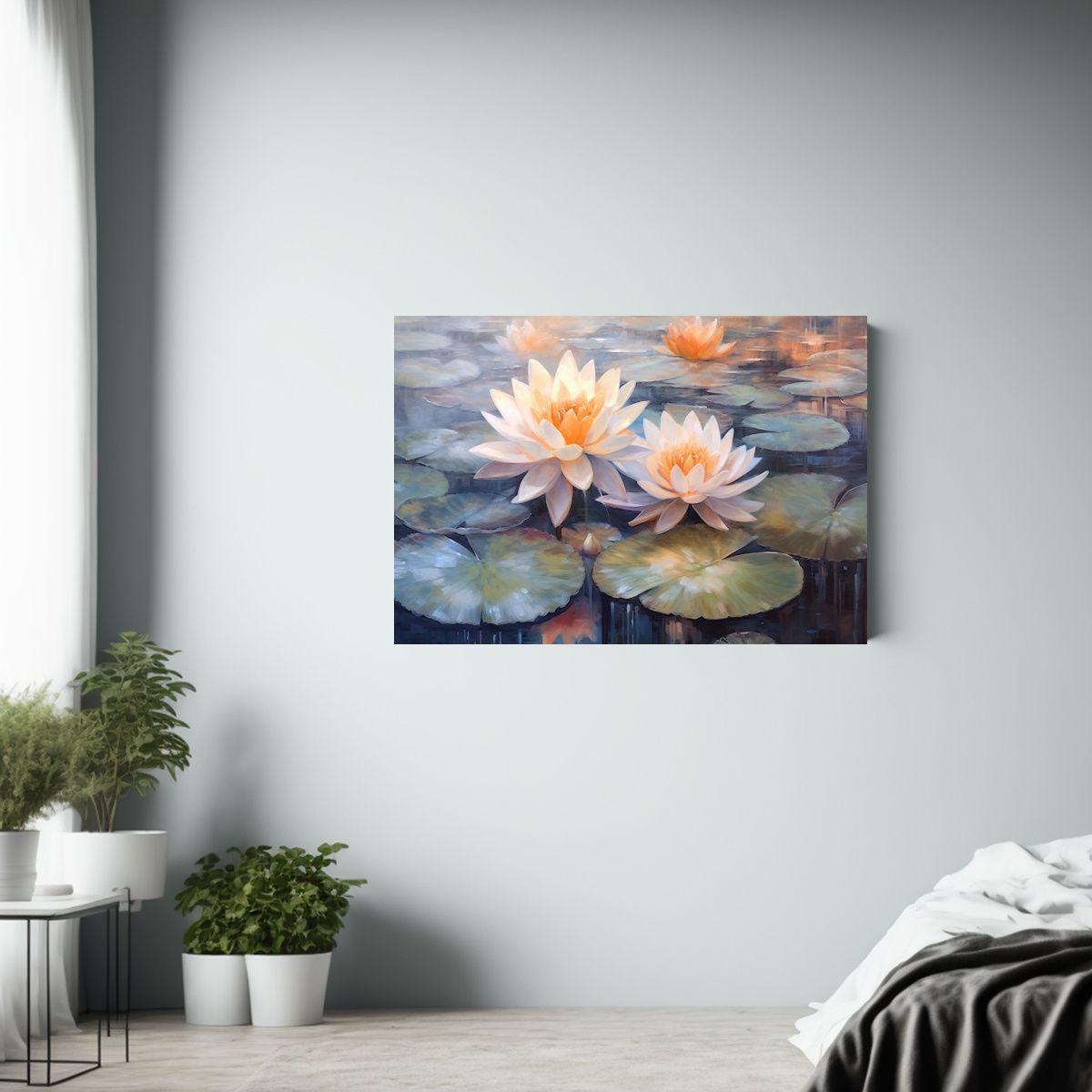 Cuadro De Lienzo Arte Urbano Vintage Con Pintura De Nenúfar 75x50cm-2